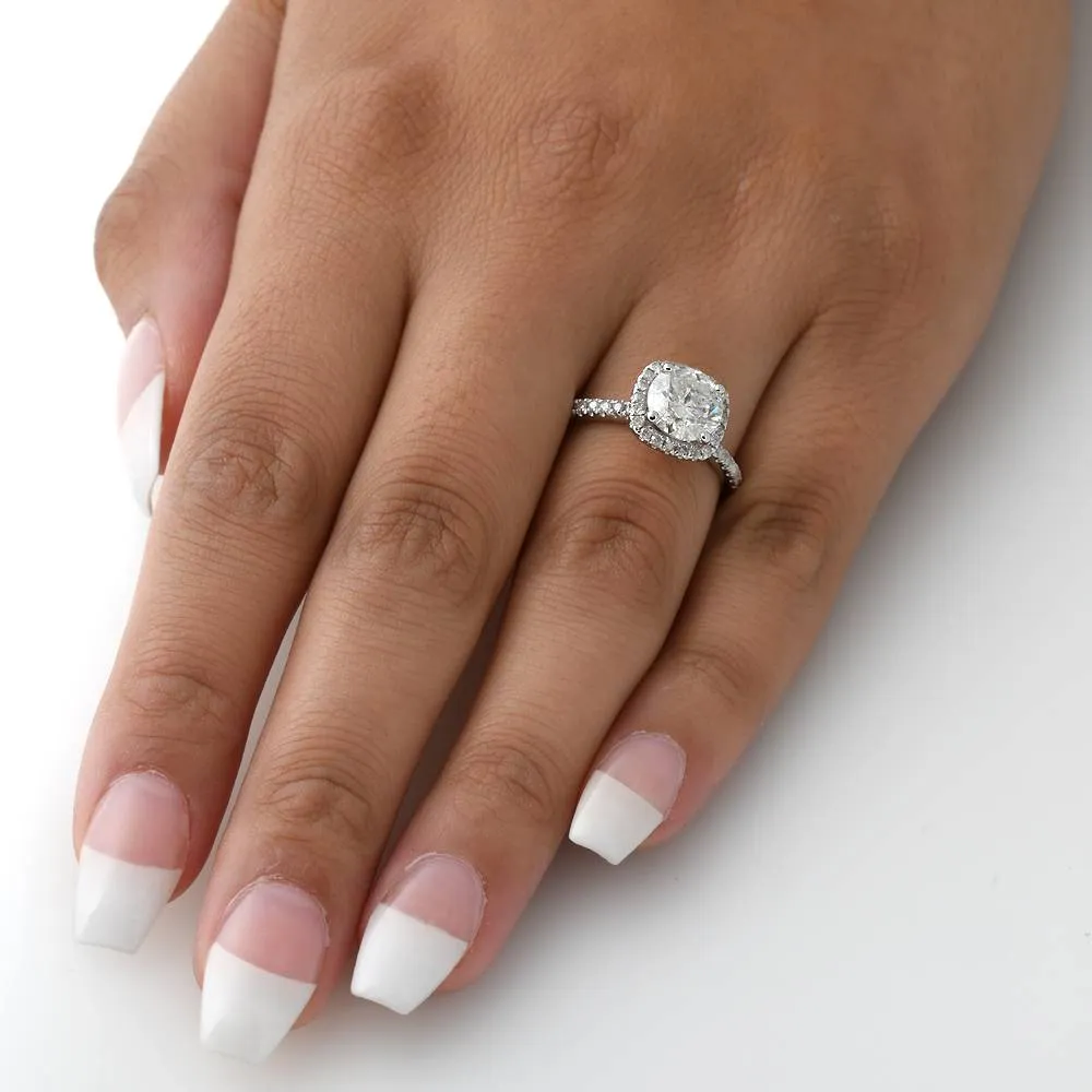 1 3/4 Ct TW Lab Grown Diamond Cushion Halo Engagement Ring in 14k White Gold
