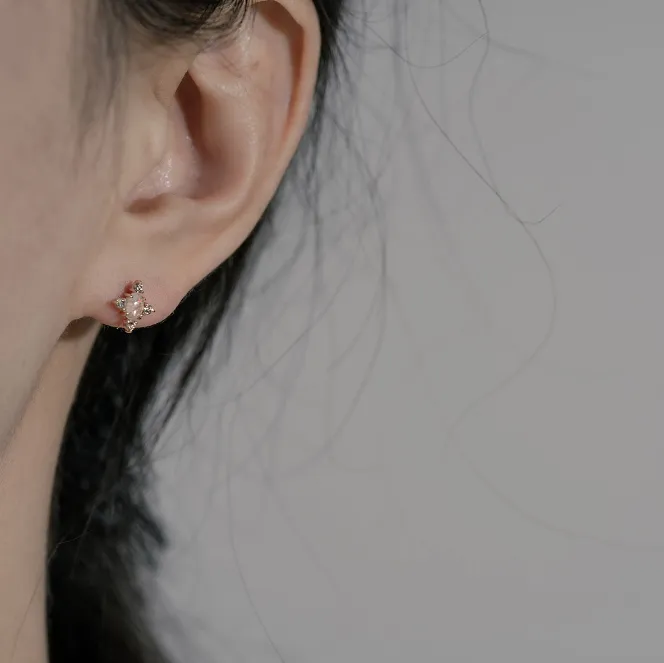 14K 18K Solid Gold Genuine Cognac Diamond & Natural Oval  Opal Cartilage Tragus Helix Barbell Piercing