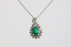 17'' 14k White Gold .60tcw Emerald & 0.50tcw Diamond Necklace (4.31g.)