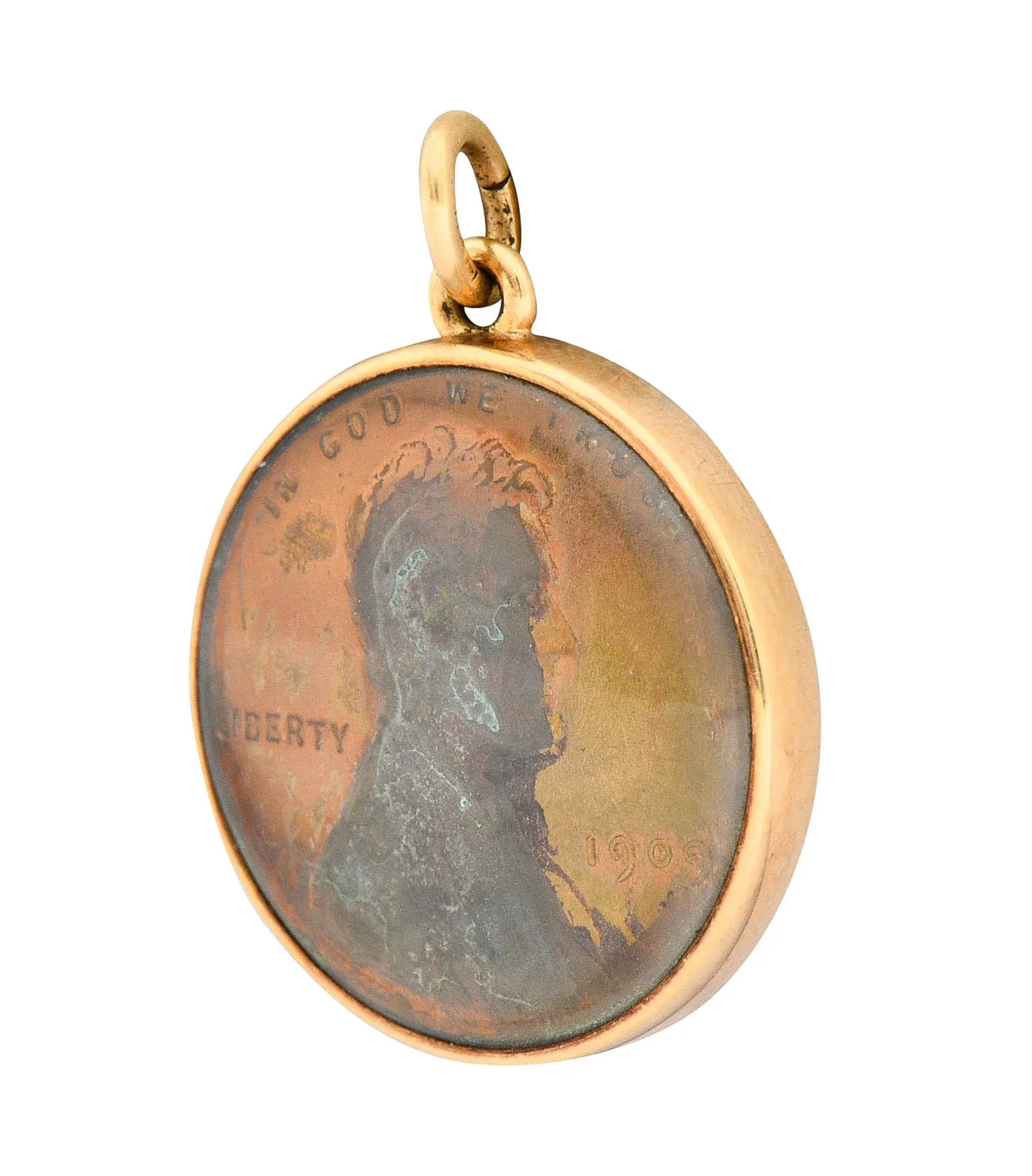 1908 Antique 14 Karat Gold Penny Charm