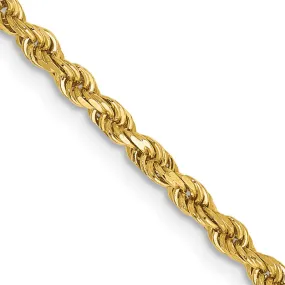 2.5mm 14K Yellow Gold Diamond Cut Hollow Rope Chain Necklace