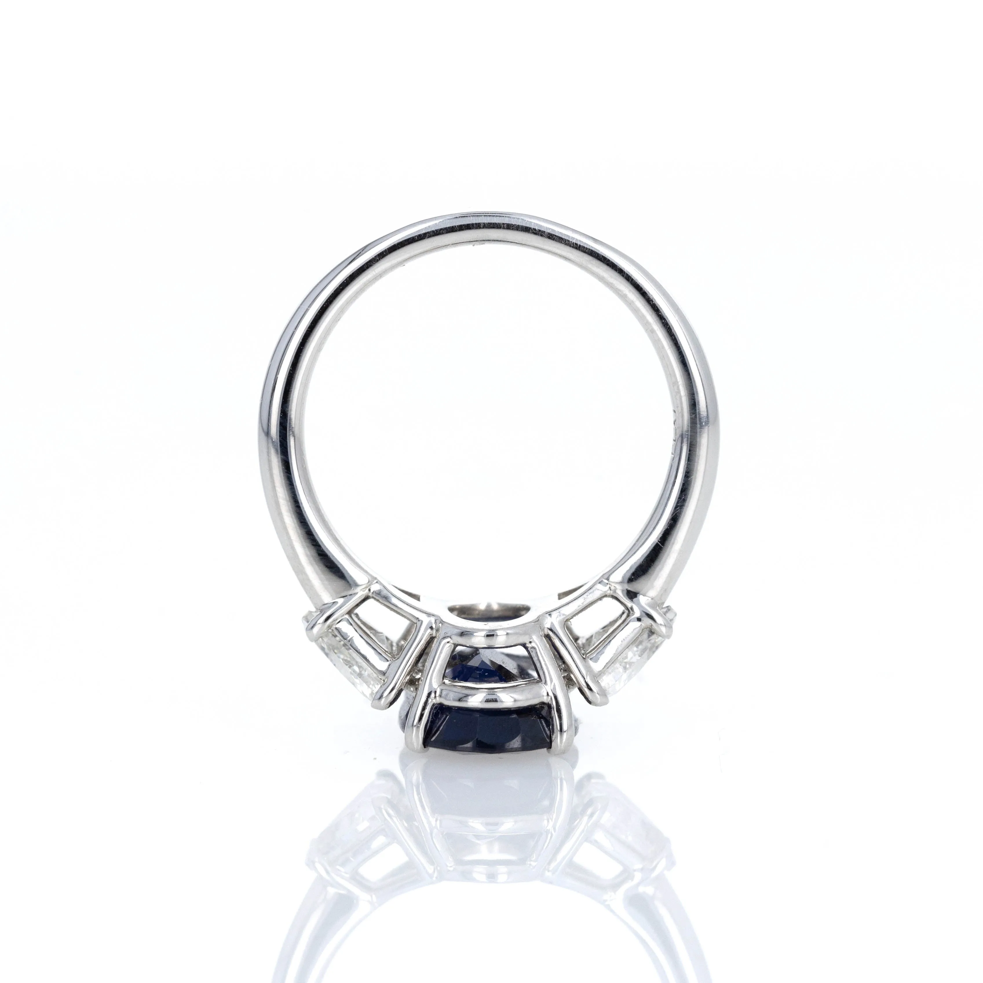 4.24 Carat Natural No Heat Sapphire Trillion Diamond Three Stone Ring