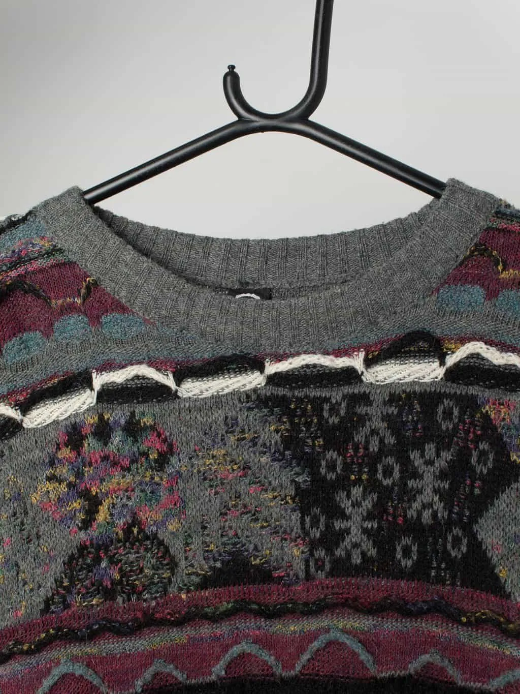 90s vintage Coogi style sweater in grey – 2XL