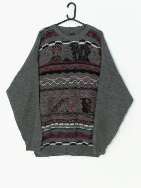 90s vintage Coogi style sweater in grey – 2XL