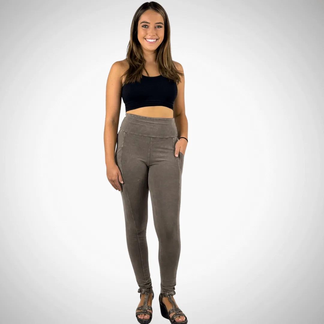 A Perfect Fit Mineral Washed Pocket Leggings Made in USA