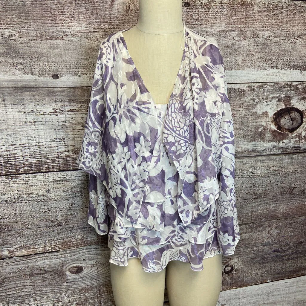 ALEX EVENINGS PURPLE WHITE FLORAL TOP & SHAWL SET SIZE EXTRA LARGE NWT D2C TCC