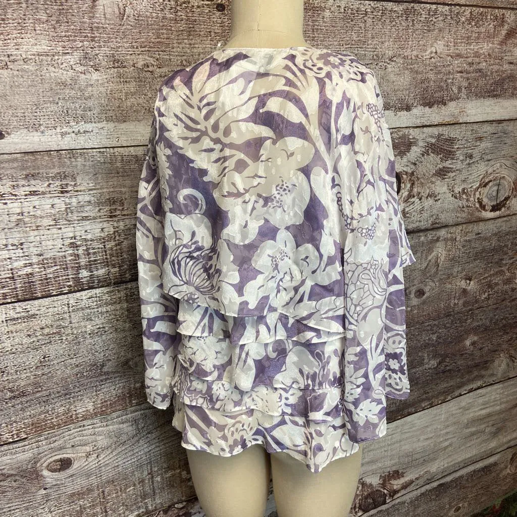 ALEX EVENINGS PURPLE WHITE FLORAL TOP & SHAWL SET SIZE EXTRA LARGE NWT D2C TCC