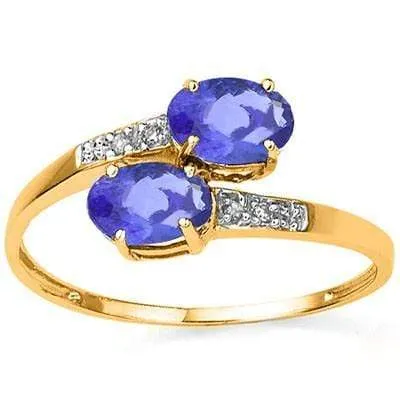 ALLURING 0.93 CT GENUINE TANZANITE & 4 PCS WHITE DIAMOND 10K SOLID YELLOW GOLD R