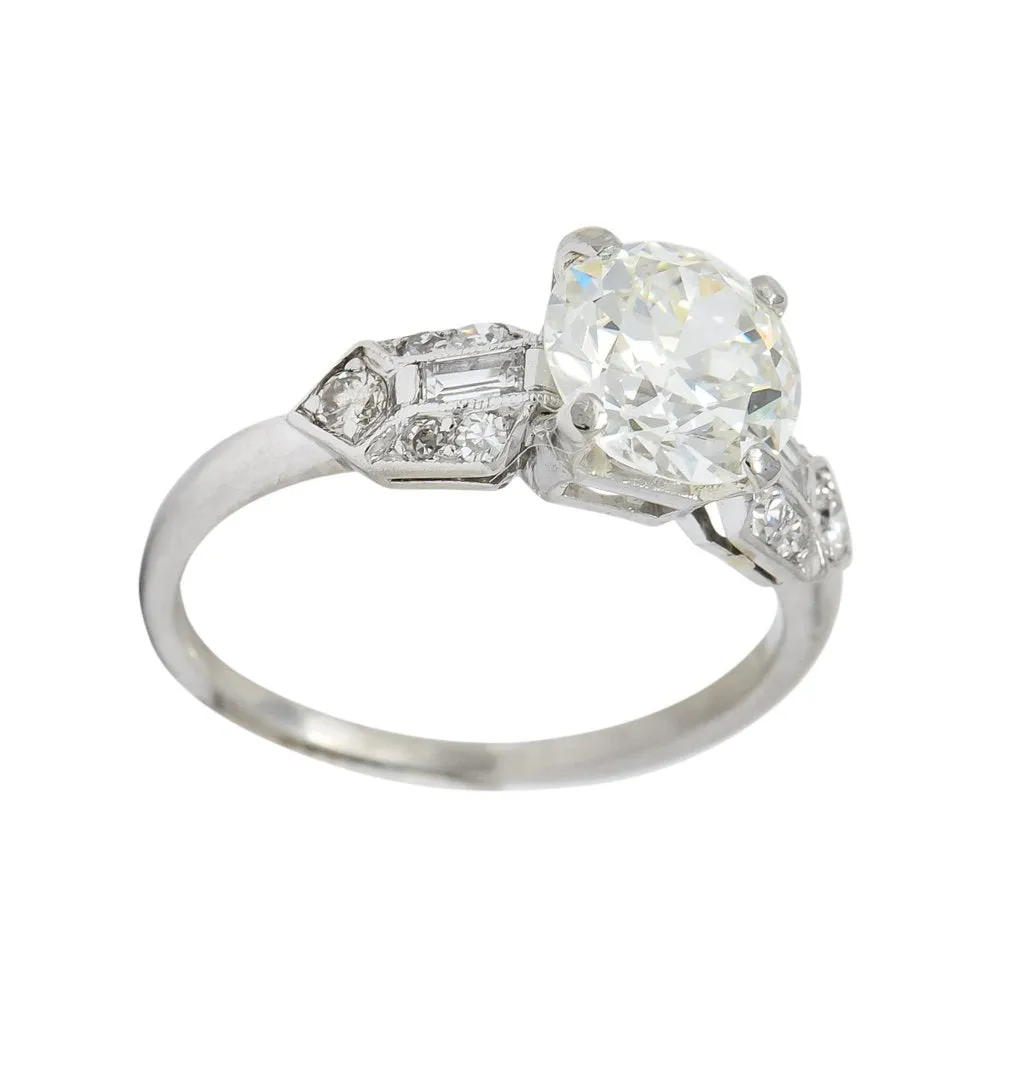 Art Deco 1.84 CTW Diamond Platinum Engagement Ring GIA