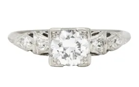 Art Deco Transitional Cut 0.92 CTW Diamond Platinum Square Form Ornate Engagement Ring