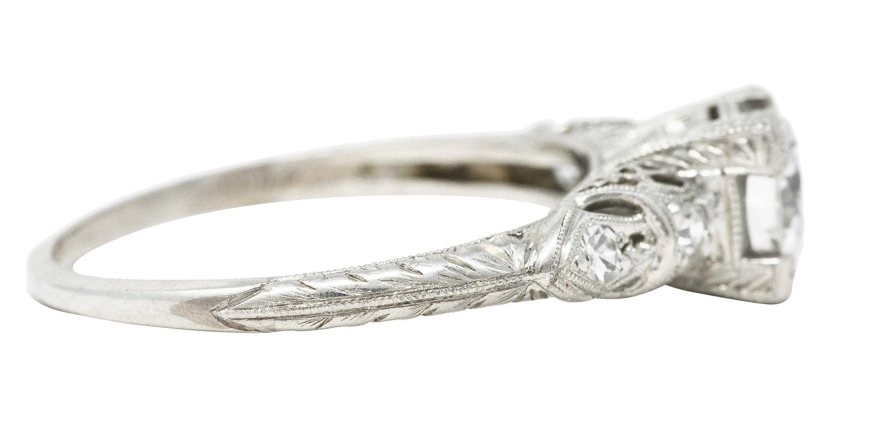 Art Deco Transitional Cut 0.92 CTW Diamond Platinum Square Form Ornate Engagement Ring