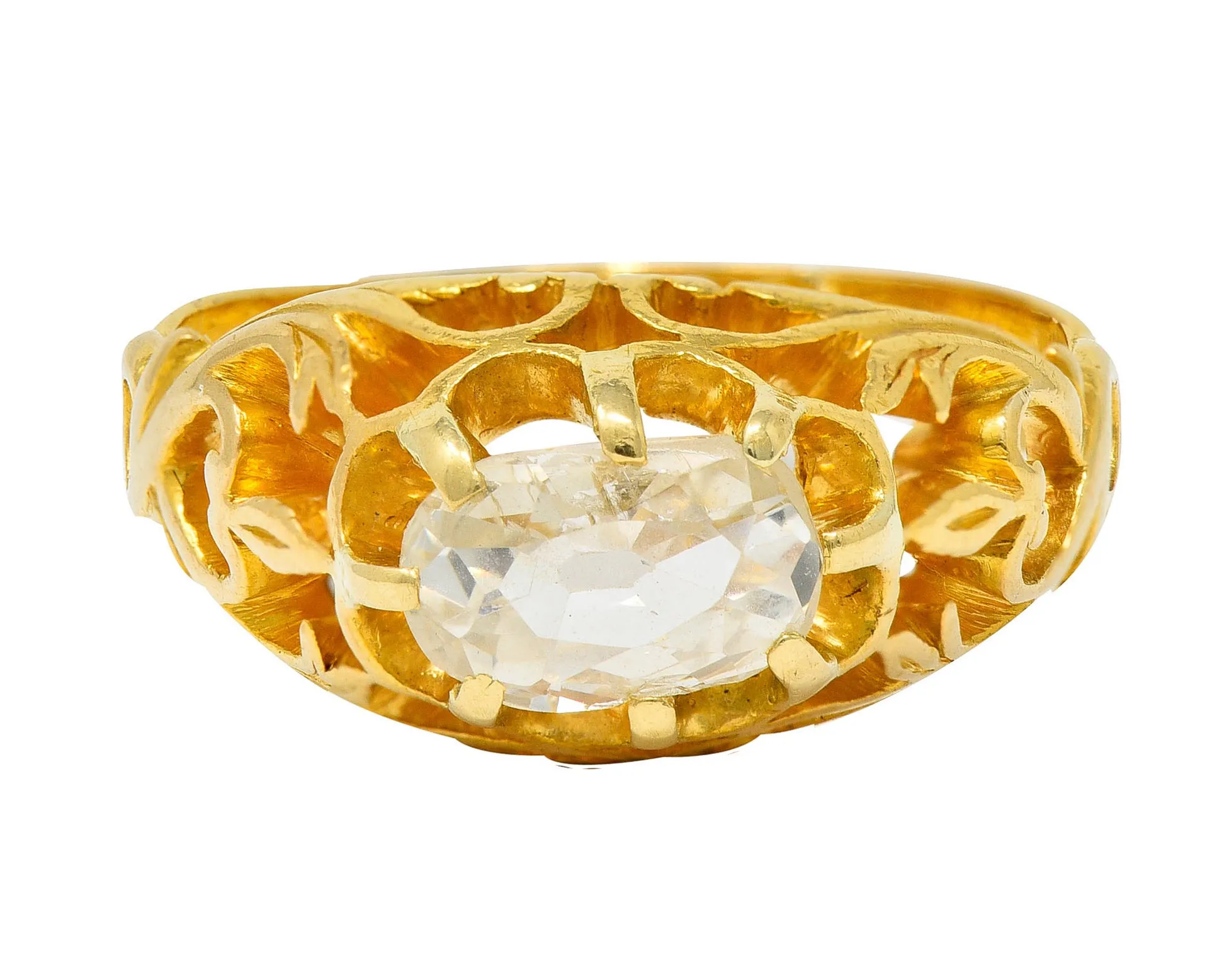 Art Nouveau 0.80 CTW Old Mine Diamond 18 Karat Gold Whiplash Ring