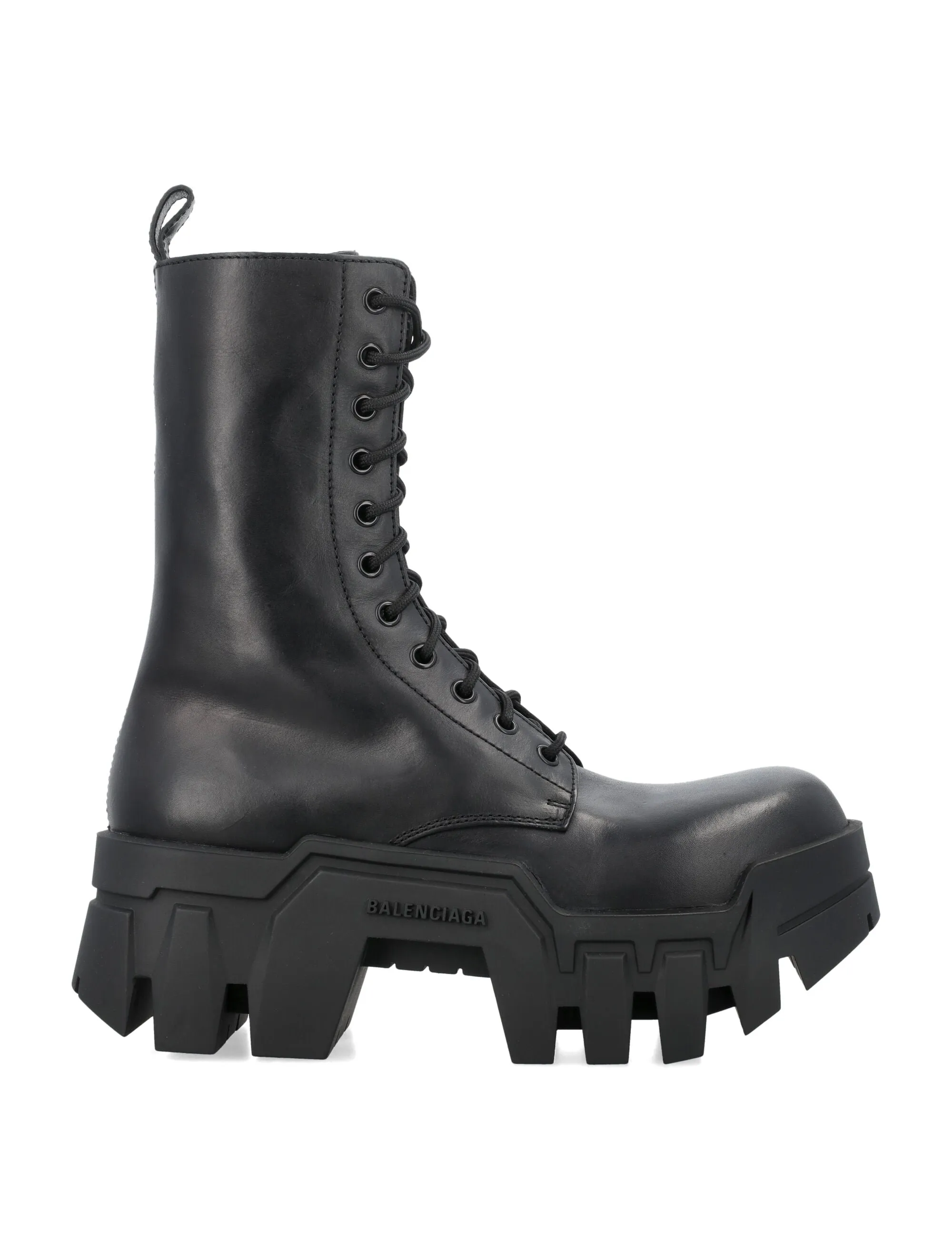 BALENCIAGA Chunky Lace-Up Boots in Smooth Black Leather for Women