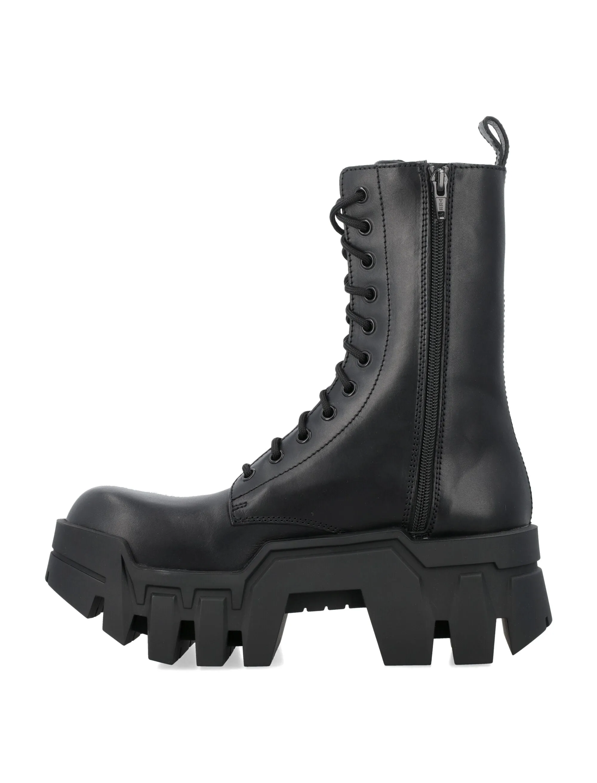 BALENCIAGA Chunky Lace-Up Boots in Smooth Black Leather for Women