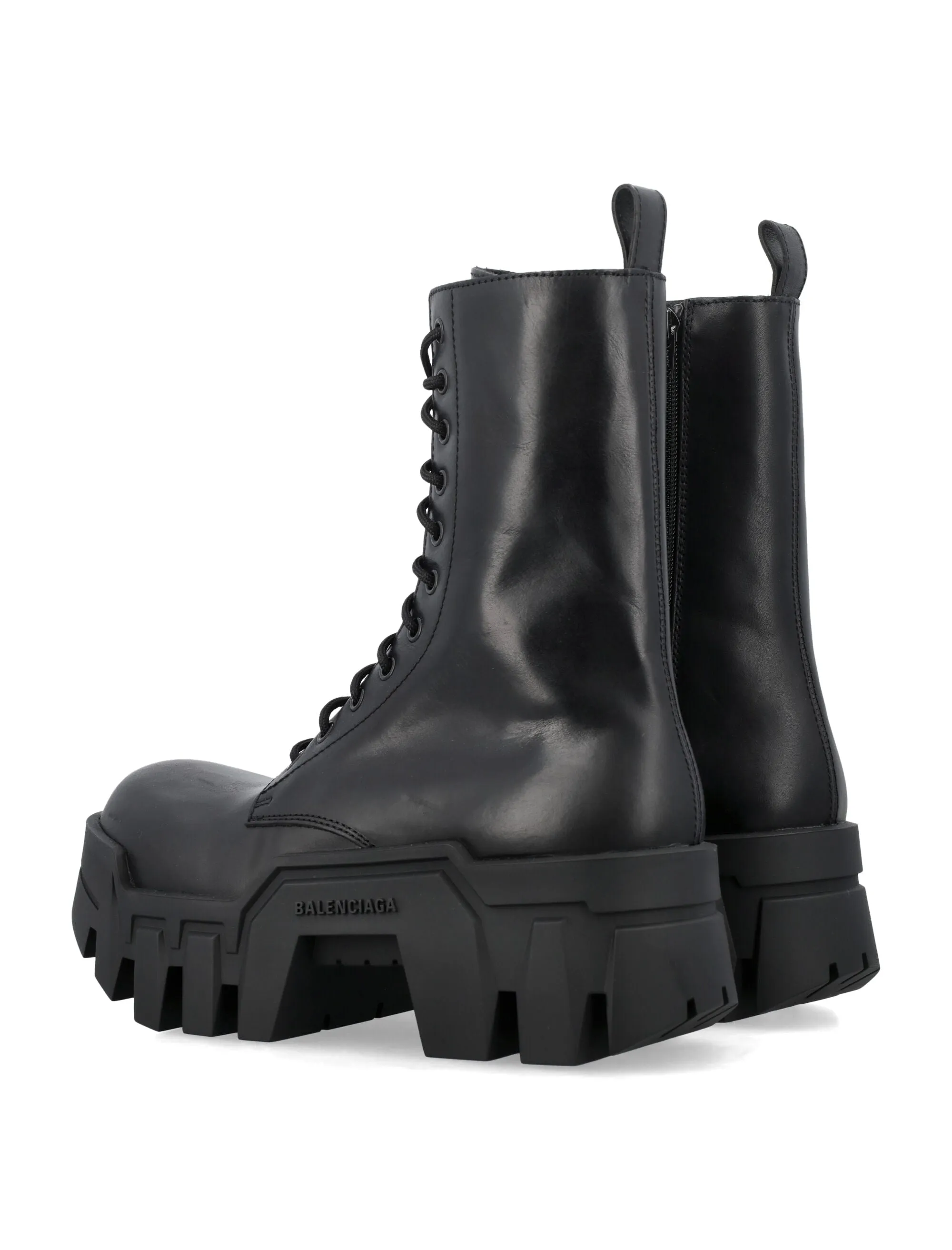 BALENCIAGA Chunky Lace-Up Boots in Smooth Black Leather for Women