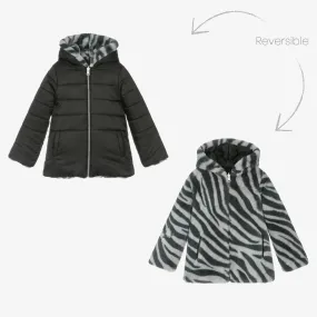 Black Faux Fur Reversible Coat