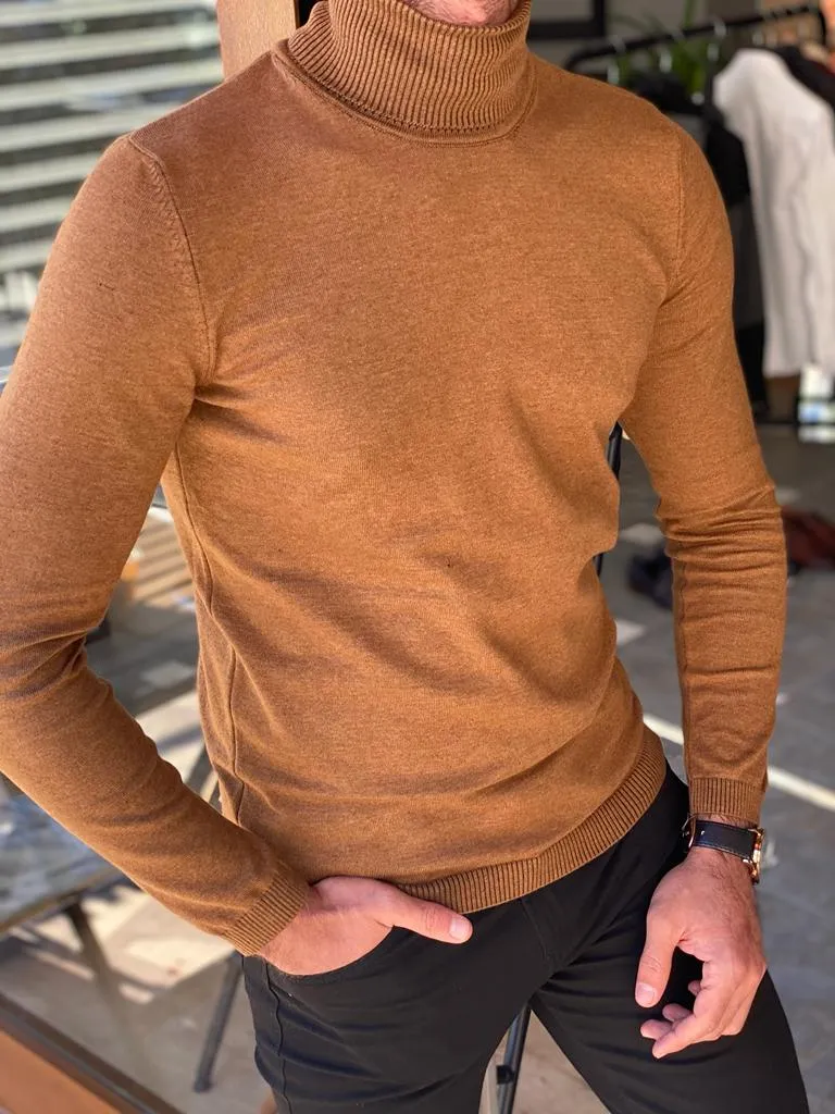 Bojoni Wilson Camel Slim Fit Turtleneck Sweater