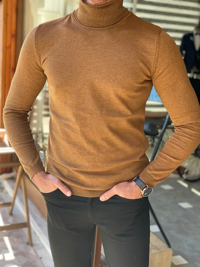 Bojoni Wilson Camel Slim Fit Turtleneck Sweater