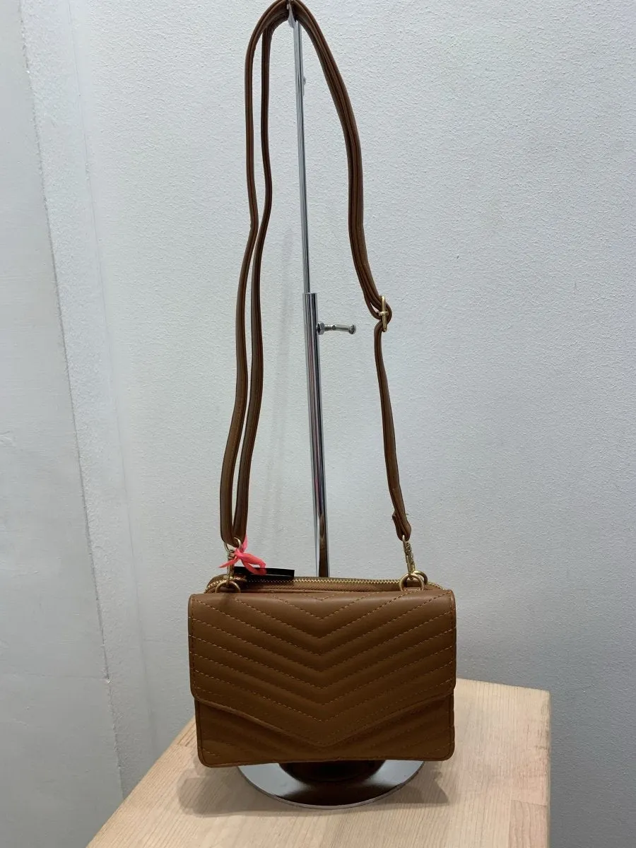 Borsa trapuntata marrone a due pezzi con tracolla e portafoglio