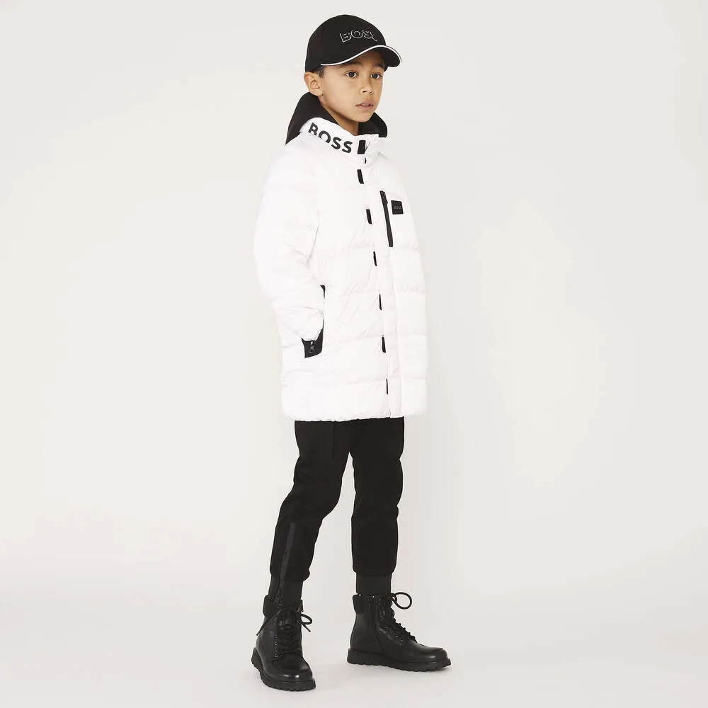 Boys White Logo Puffer Coat