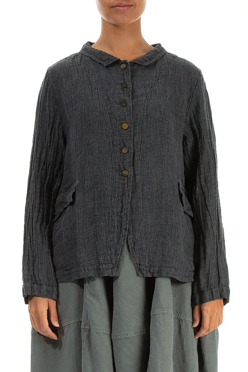 Buttoned Sage Mélange Linen Jacket