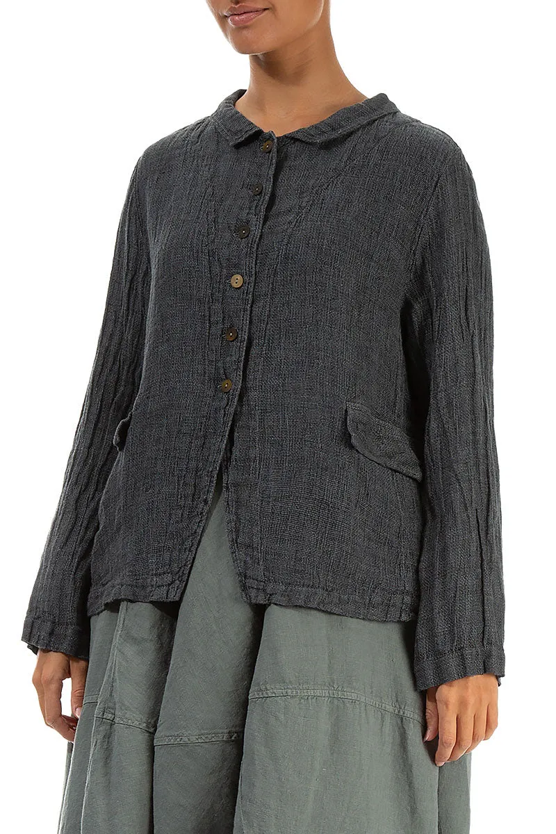 Buttoned Sage Mélange Linen Jacket