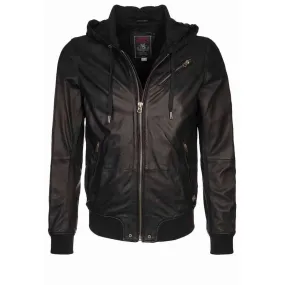 Buy Hooded Black Leather Bomber Jacket - Jackets for Men 0070 | Kilt and Jacks