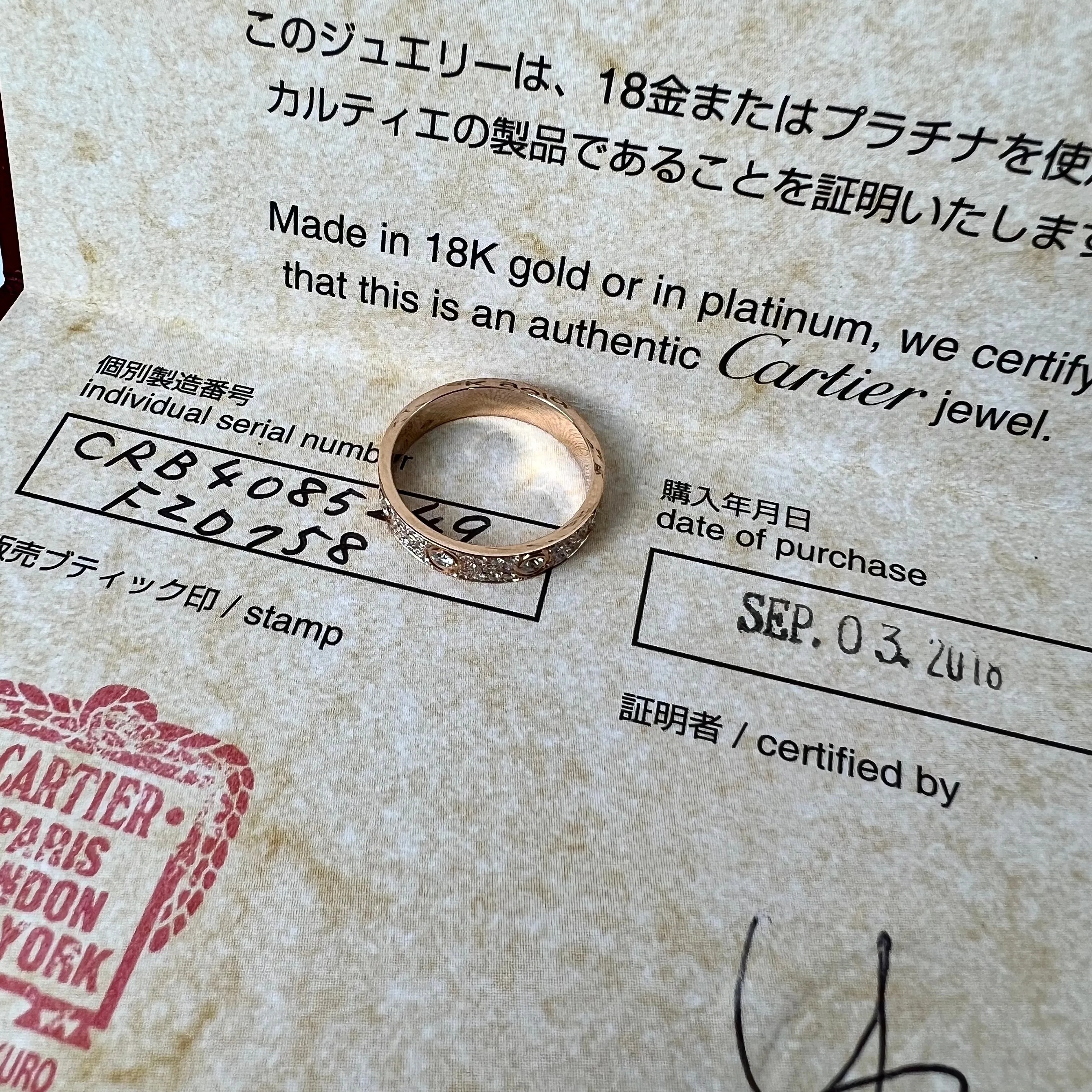 CARTIER LOVE 3.6mm 0.64TCW Diamond Rose Gold Band Ring Size 49