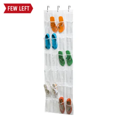 Clear/White 24-Pocket Over-The-Door Hanging Shoe Organizer