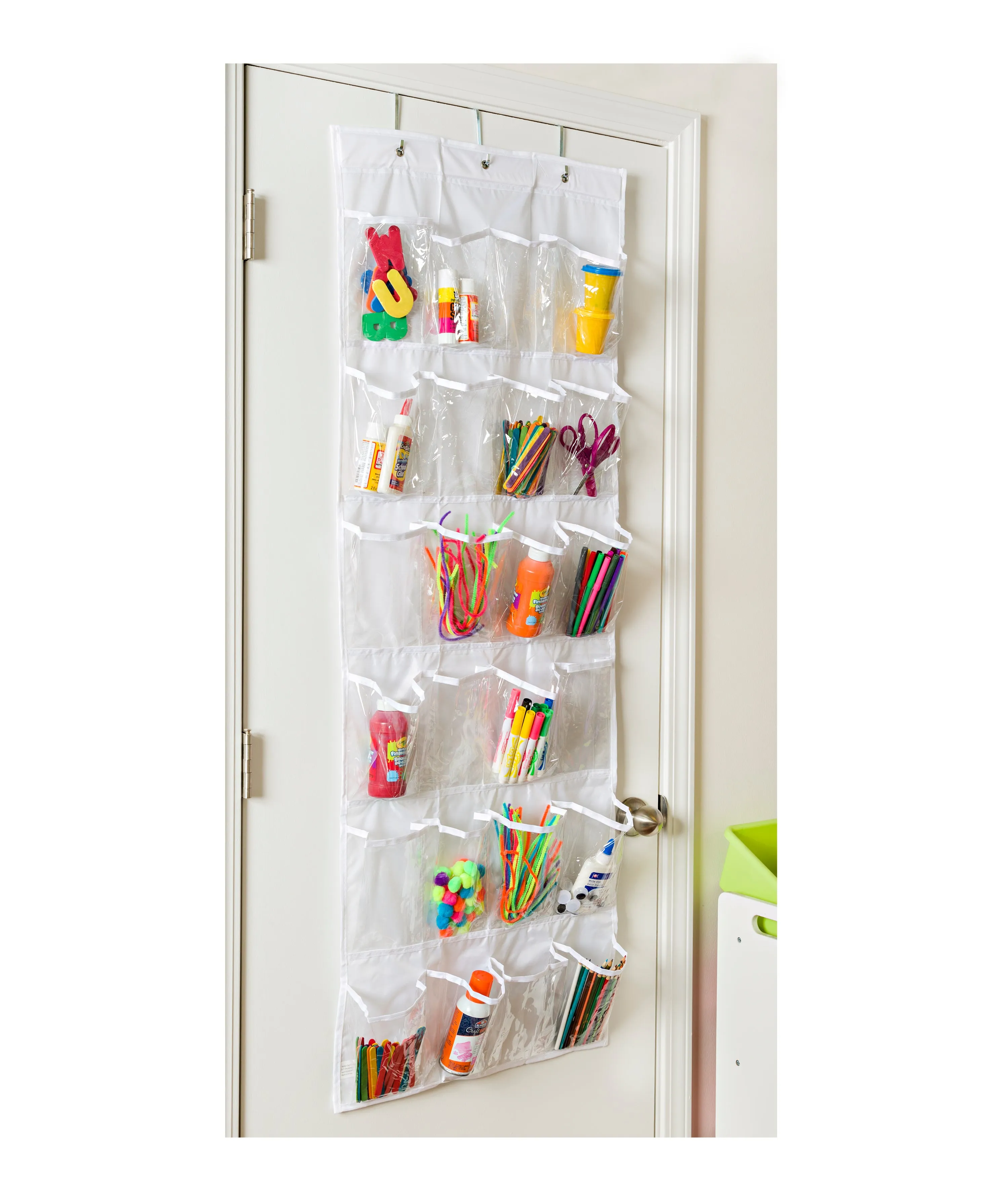 Clear/White 24-Pocket Over-The-Door Hanging Shoe Organizer