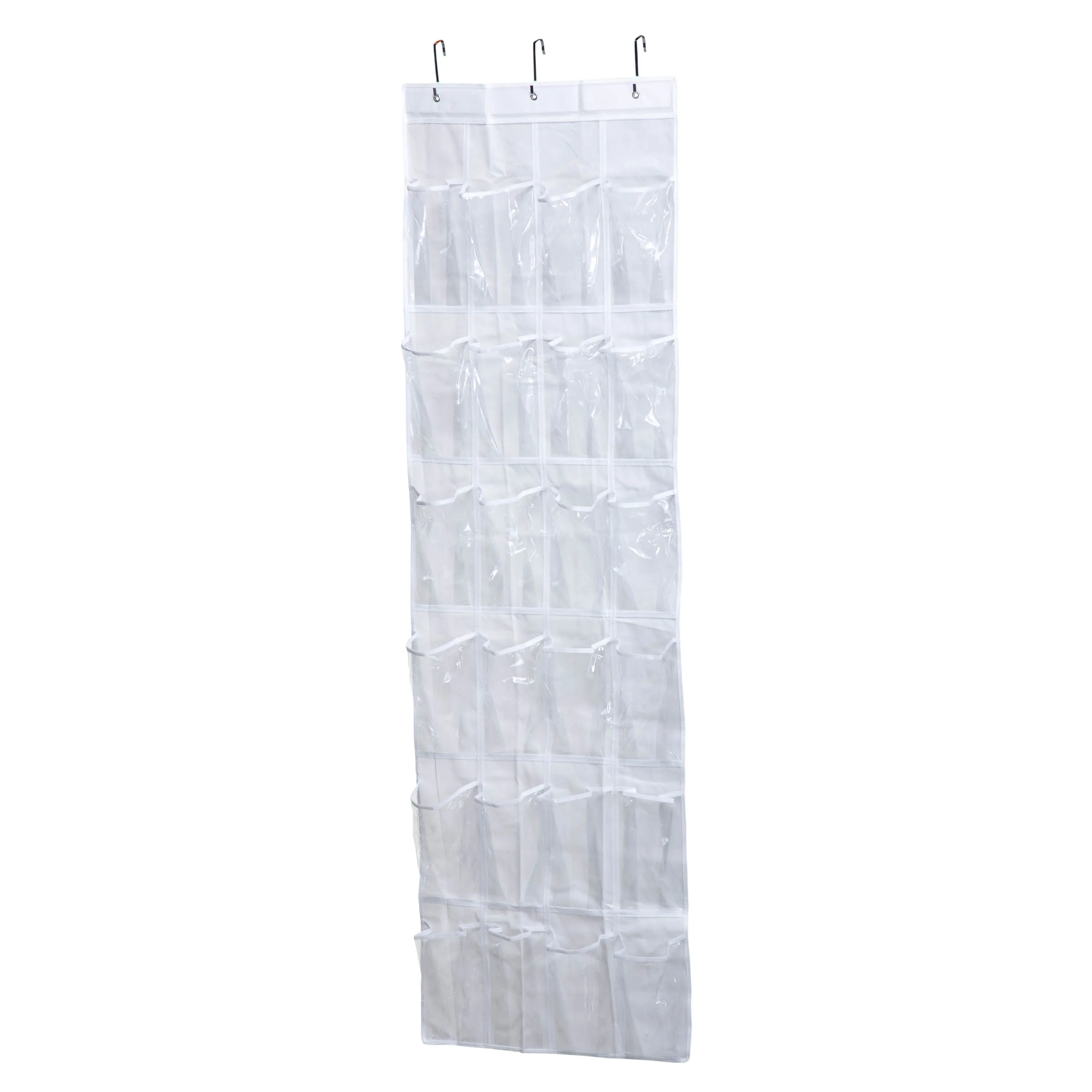 Clear/White 24-Pocket Over-The-Door Hanging Shoe Organizer