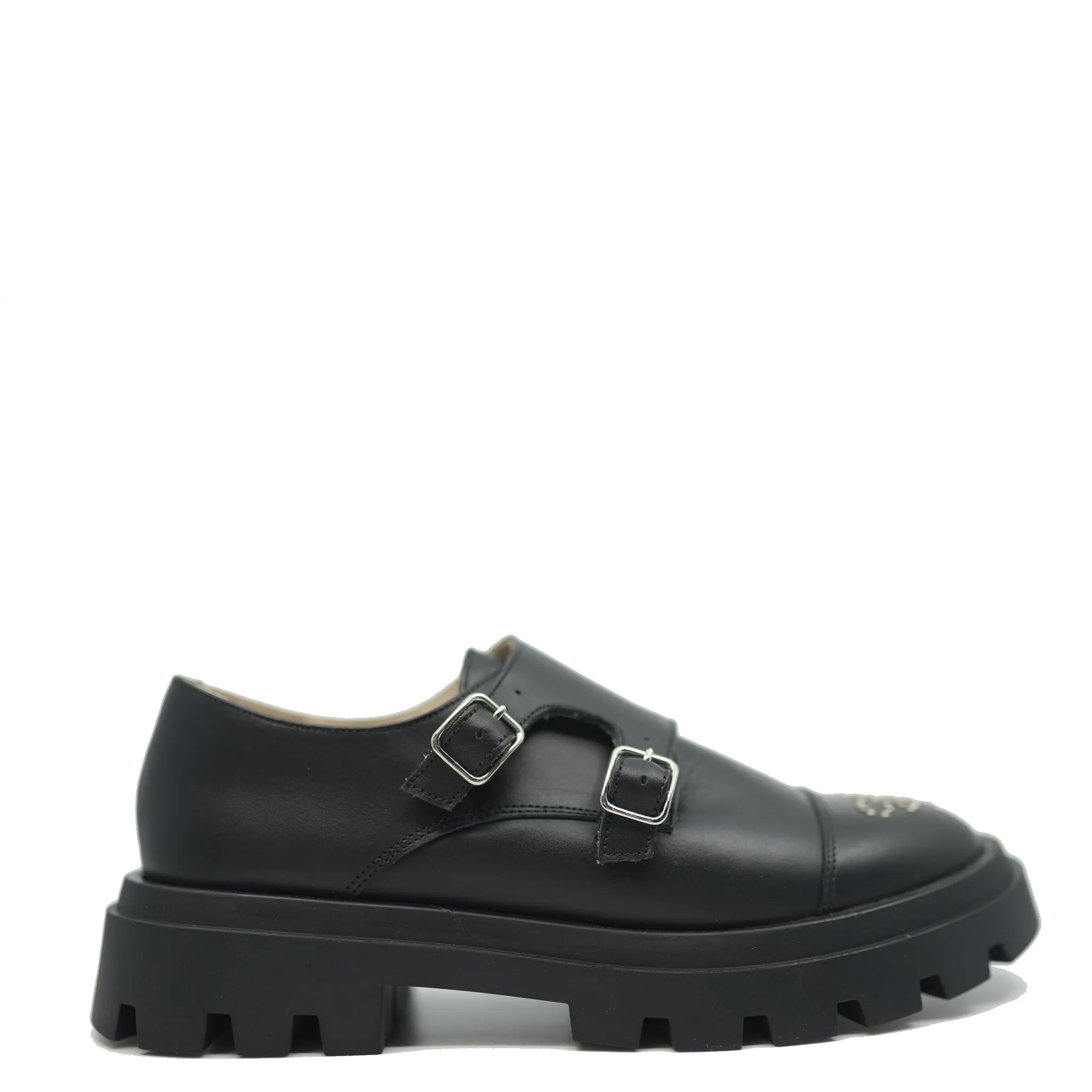 Confetti Black Double Monk Studded Chunky Loafer