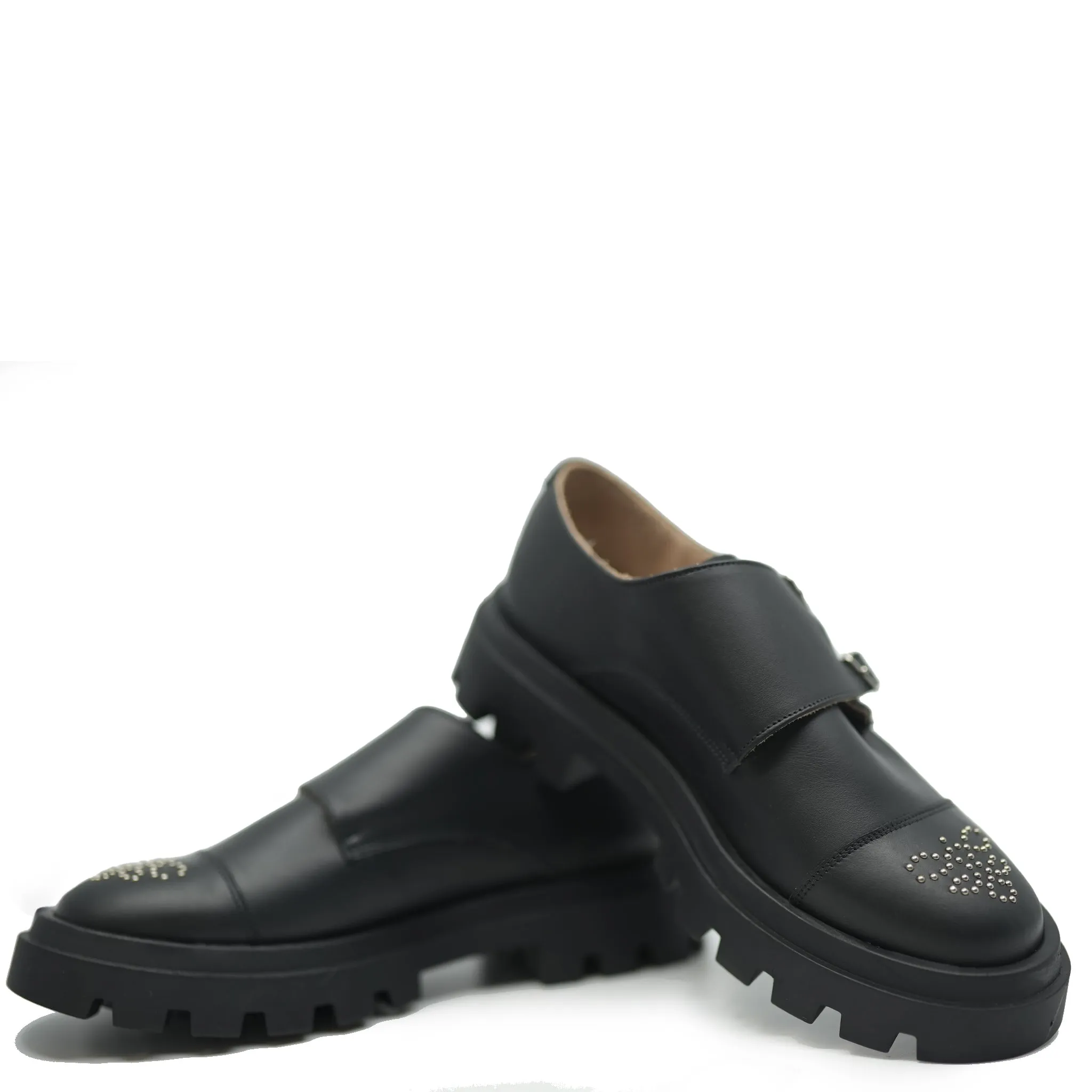 Confetti Black Double Monk Studded Chunky Loafer