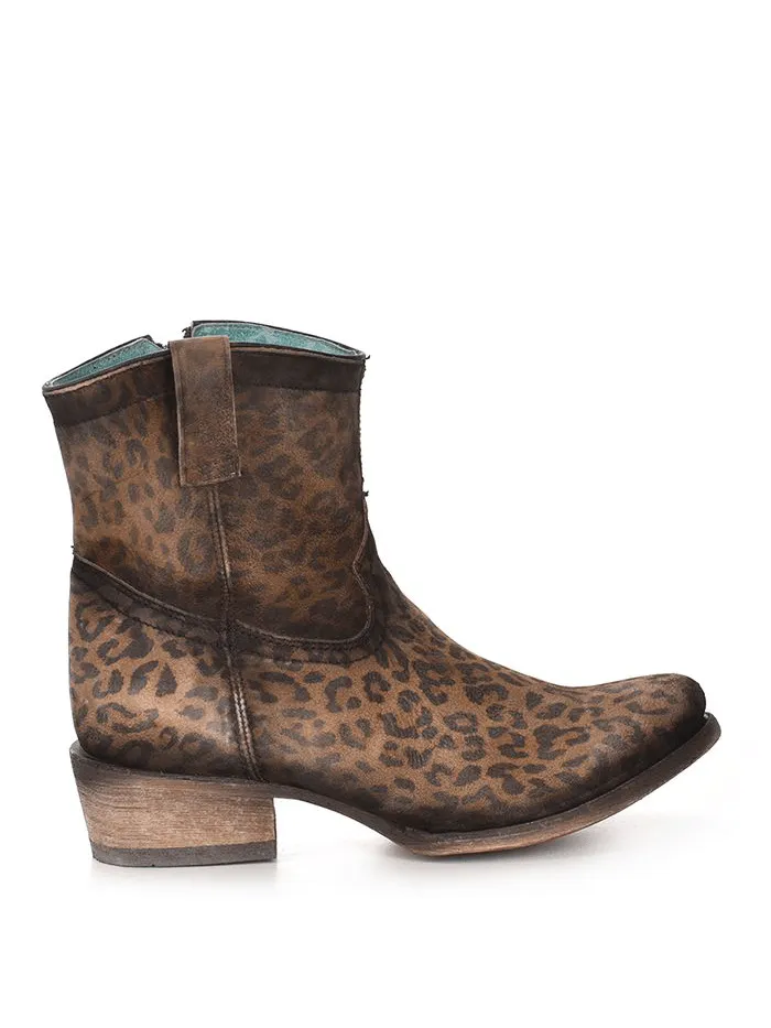 Corral C3627 Ladies Leopard Print Round Toe Zipper Bootie Sand