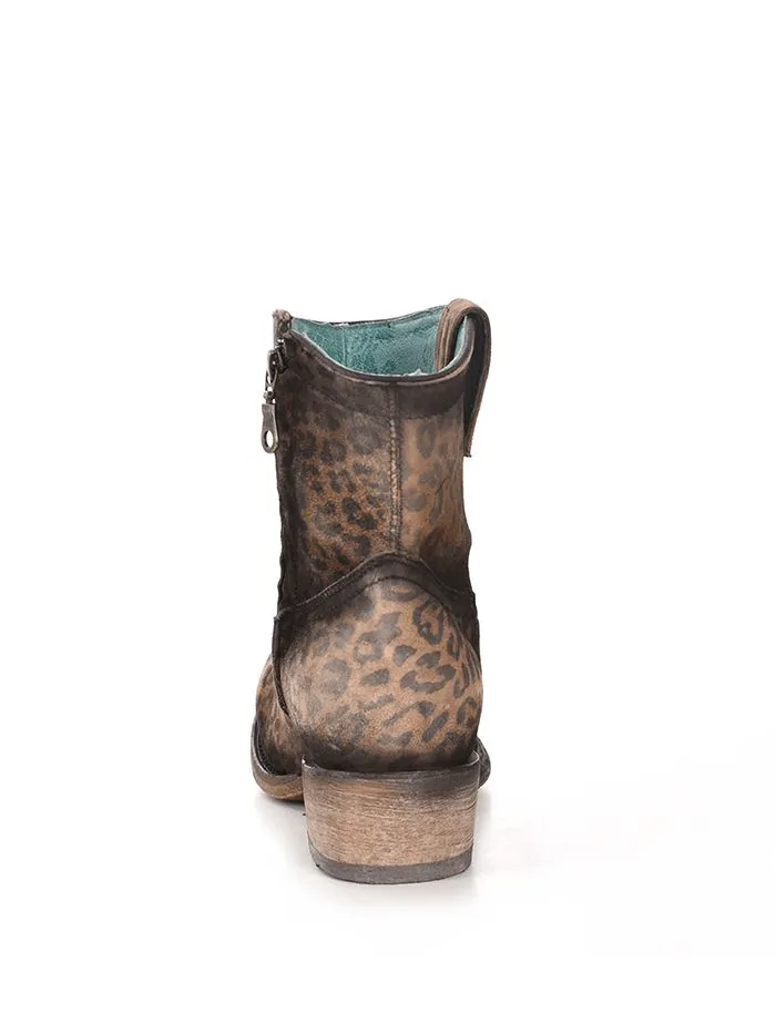 Corral C3627 Ladies Leopard Print Round Toe Zipper Bootie Sand