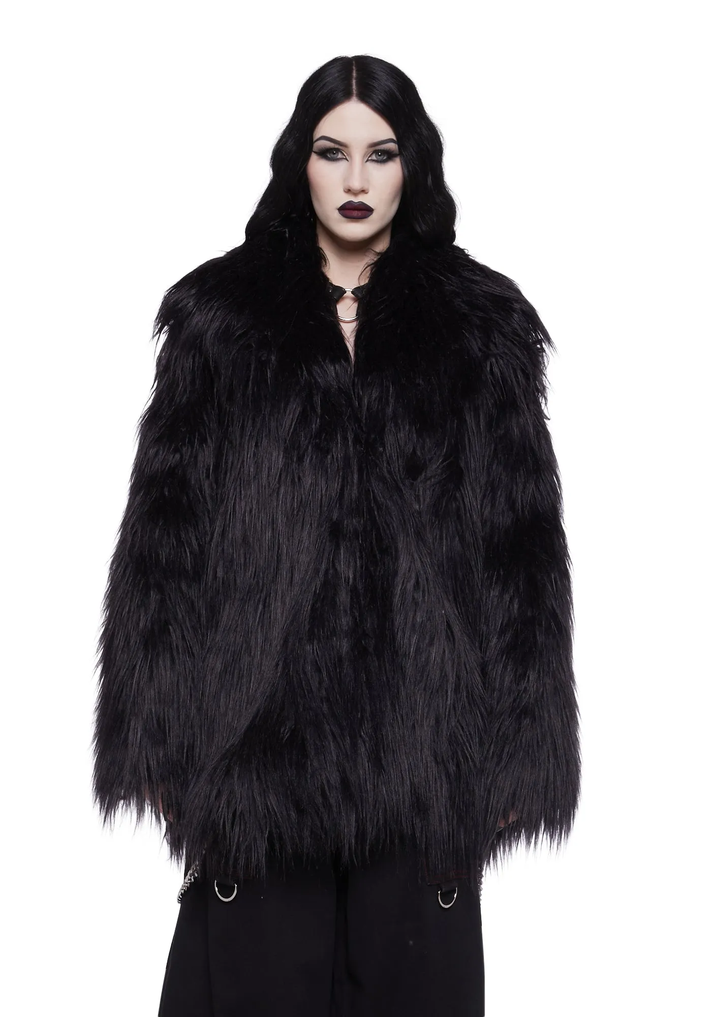 Crimson Chic Faux Fur Coat
