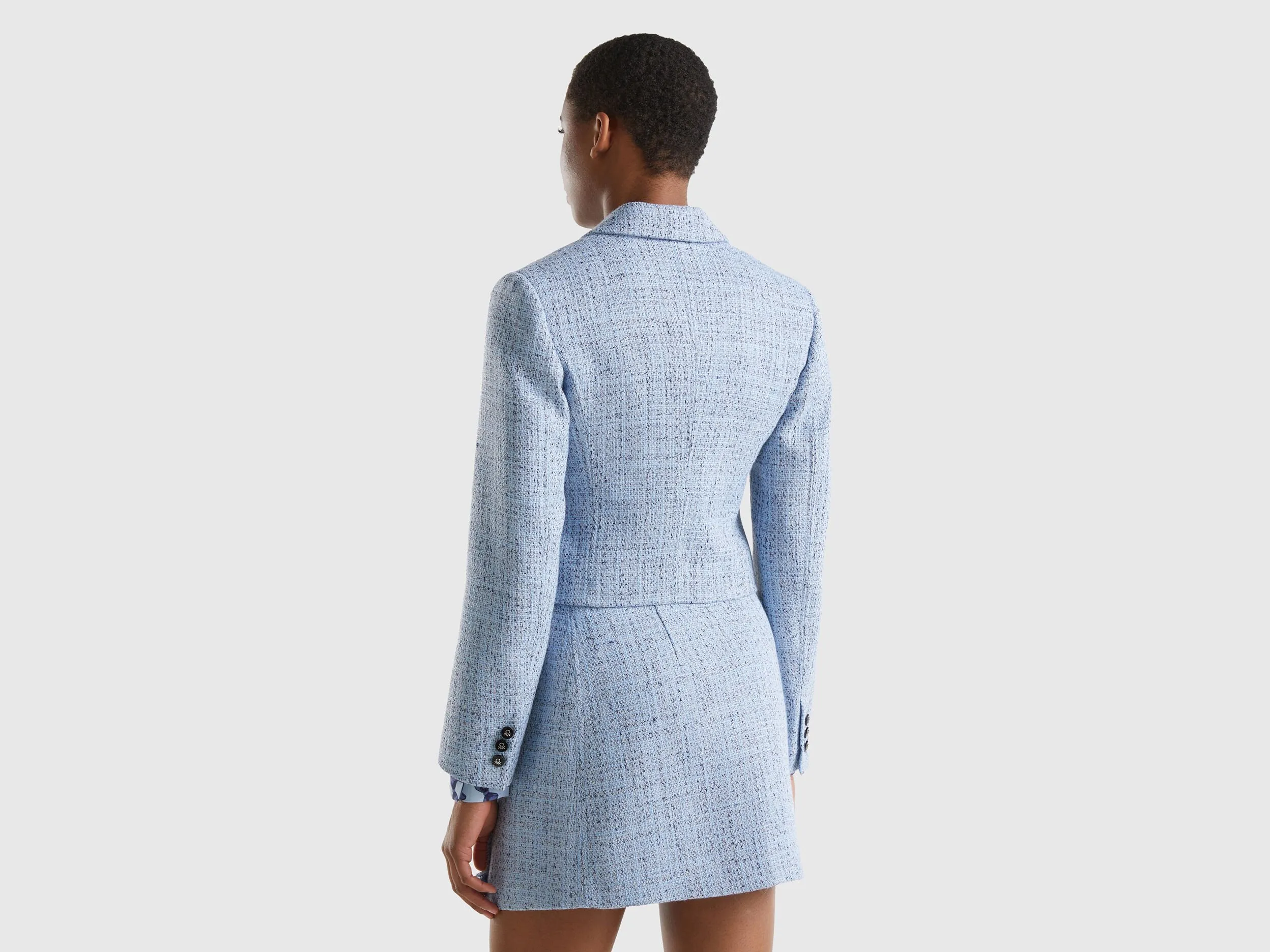 Cropped tweed blazer - Light Blue | Benetton