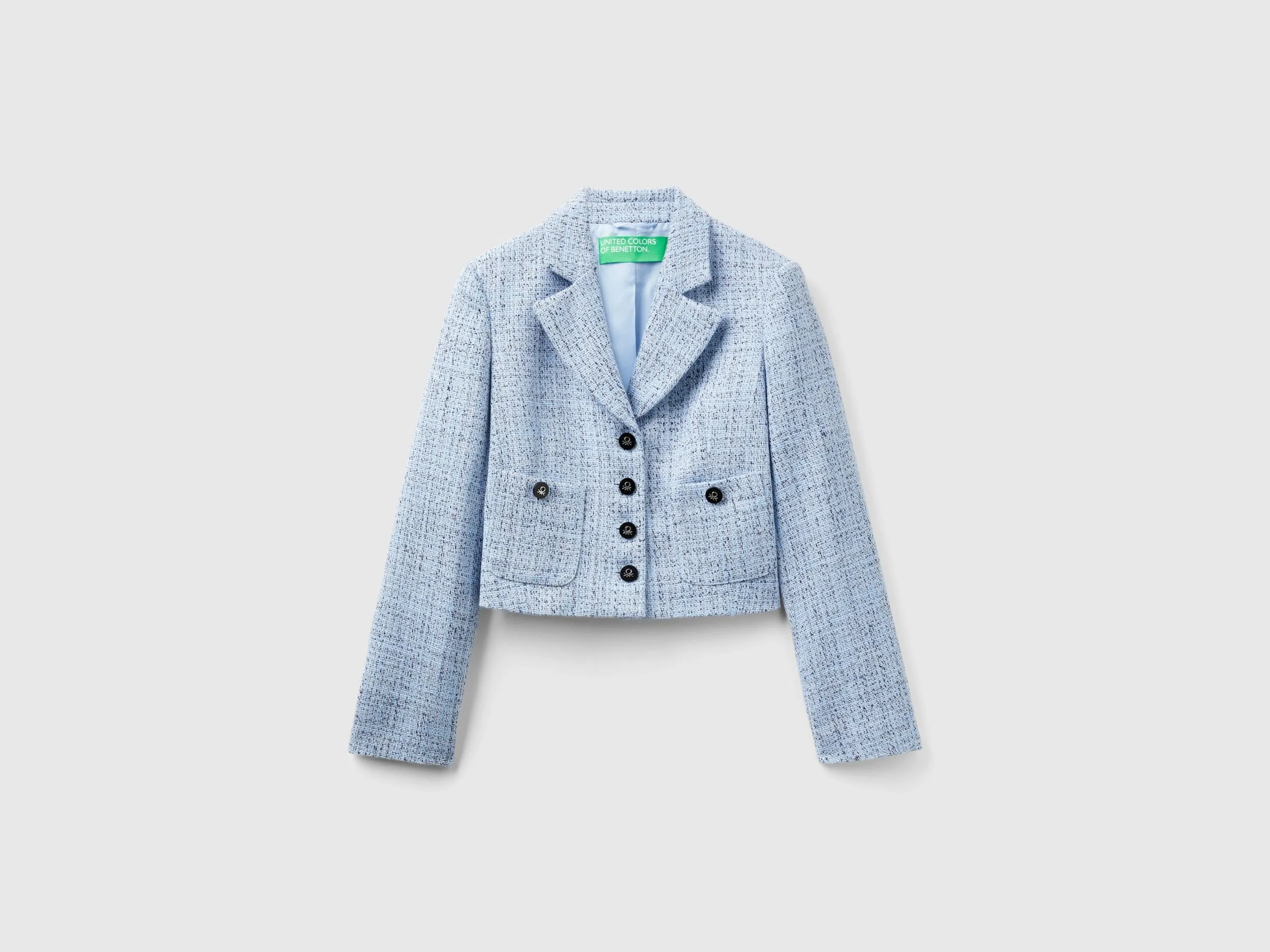 Cropped tweed blazer - Light Blue | Benetton