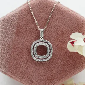 Cushion Shape Double Halo Semi Mount  Pendant