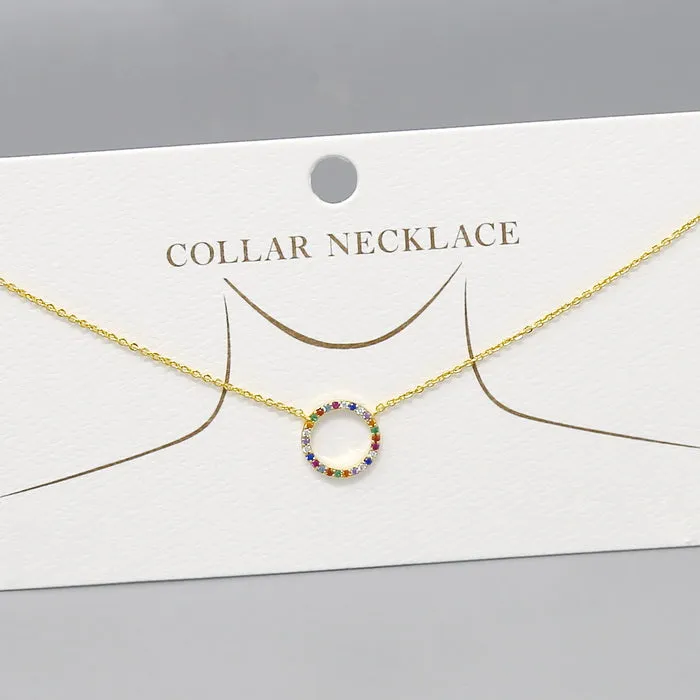 CZ Pave Hoop Pendant Gold Dipped Collar Necklace
