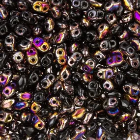 Czech Glass MiniDuo, 2-Hole Beads 2x4mm, Jet Artemis/Sliperit  (2.5 Inch Tube)