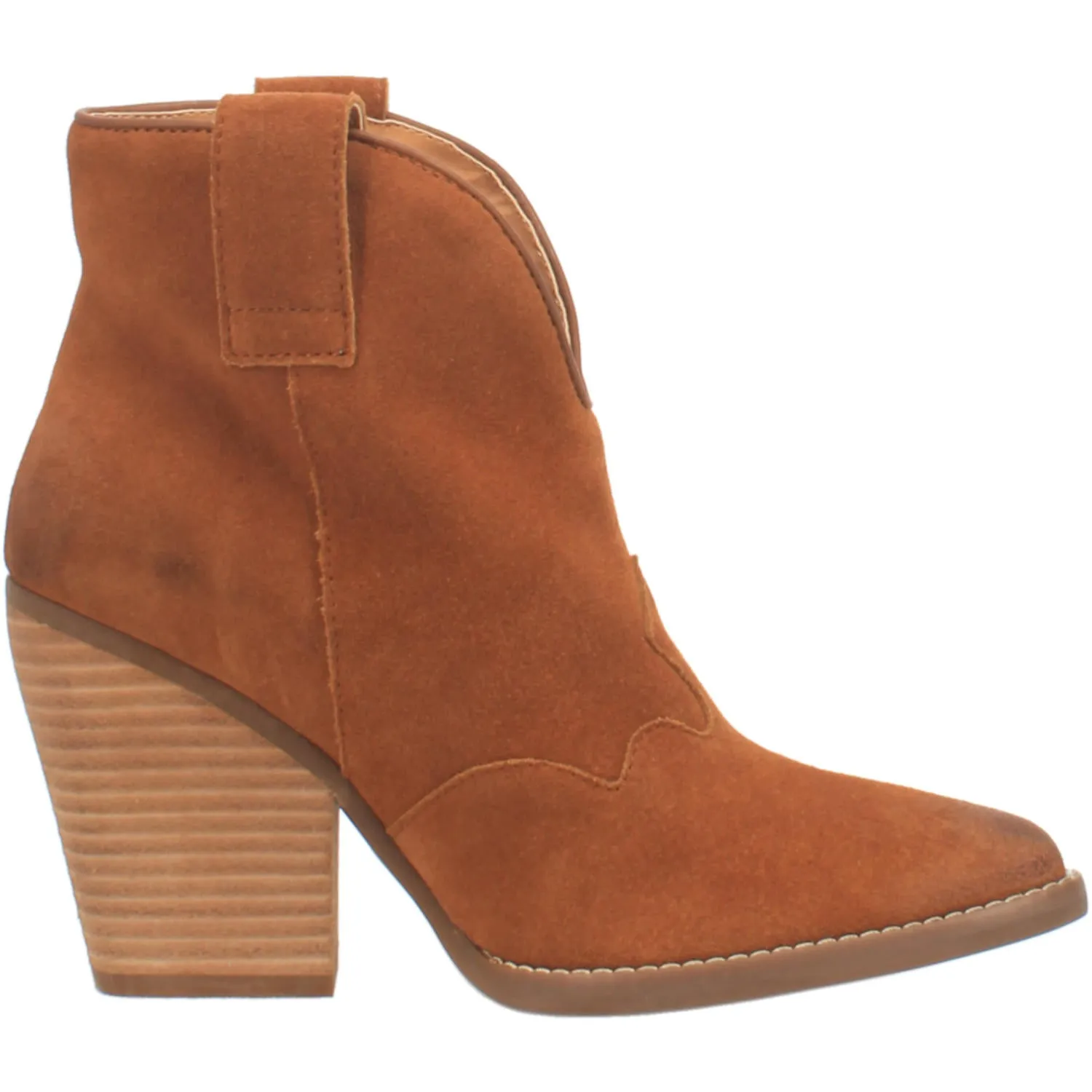 Flannie Whiskey Brown Suede Leather V Cut Front Booties (DS)