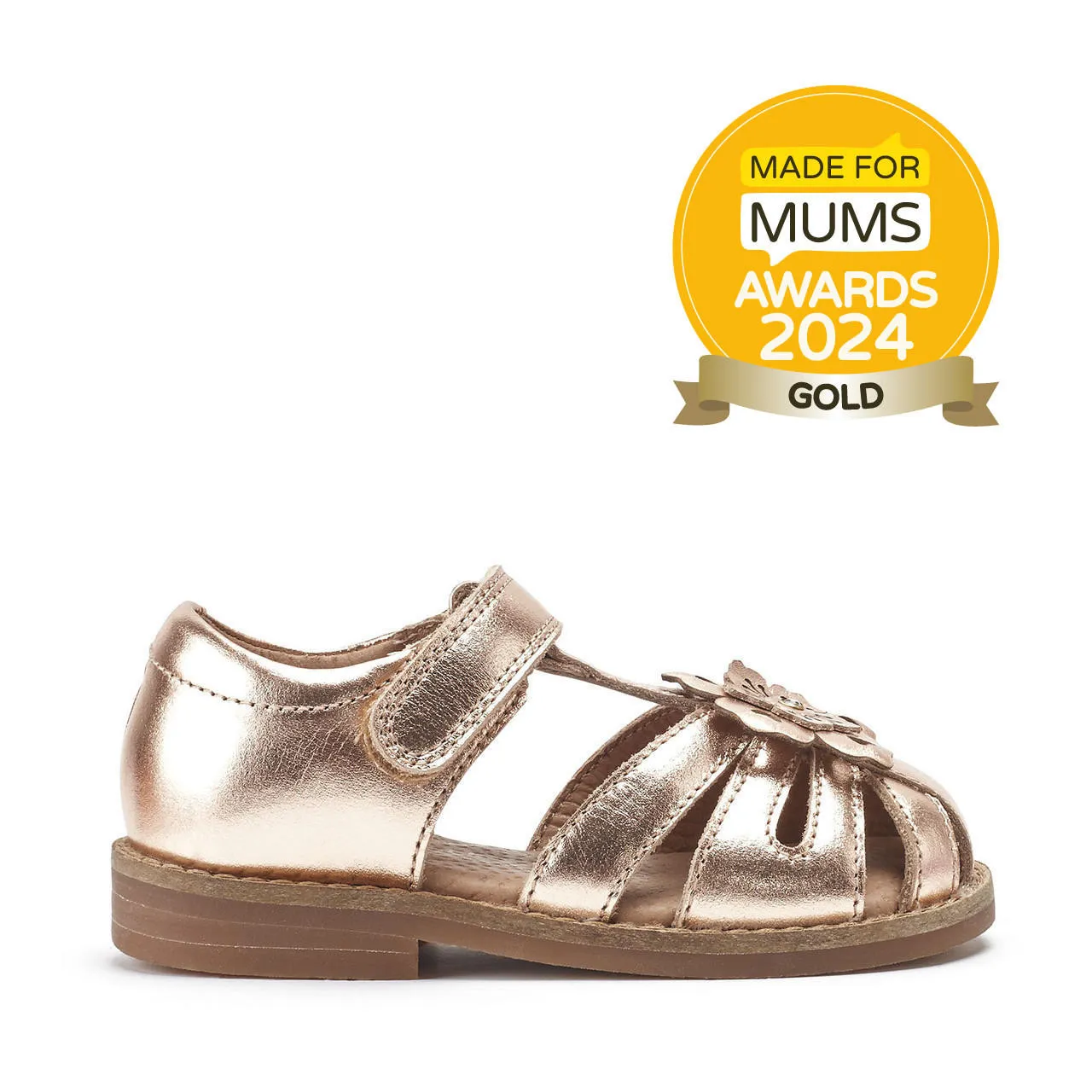 Flora Rose gold metallic leather girls rip-tape sandals