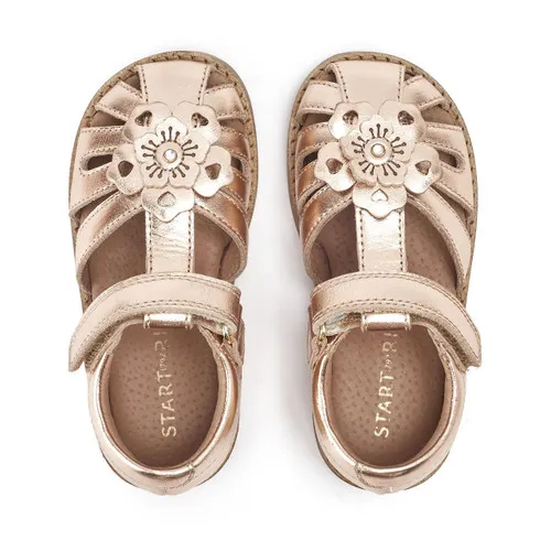 Flora Rose gold metallic leather girls rip-tape sandals