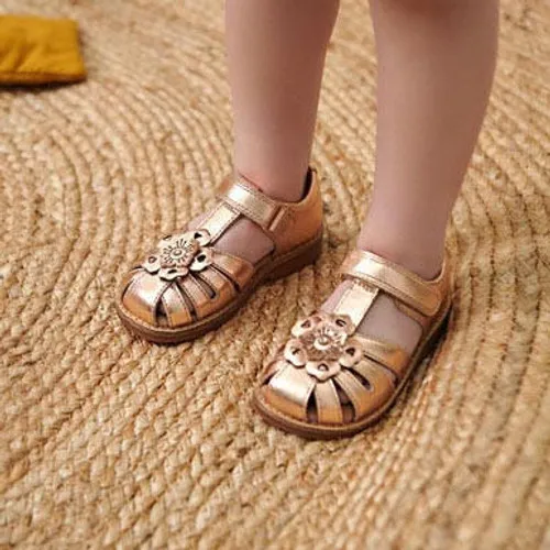 Flora Rose gold metallic leather girls rip-tape sandals