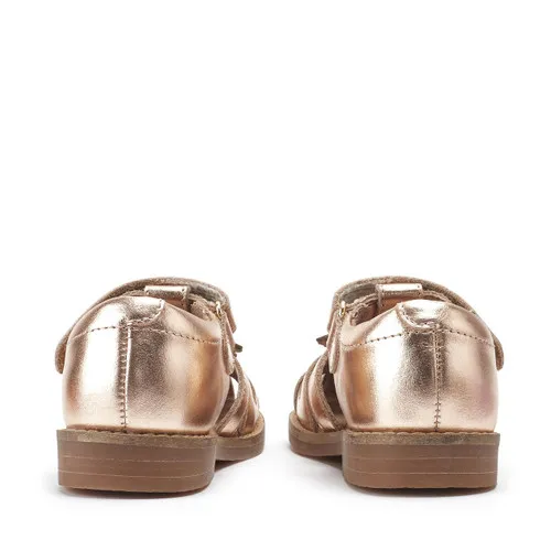 Flora Rose gold metallic leather girls rip-tape sandals