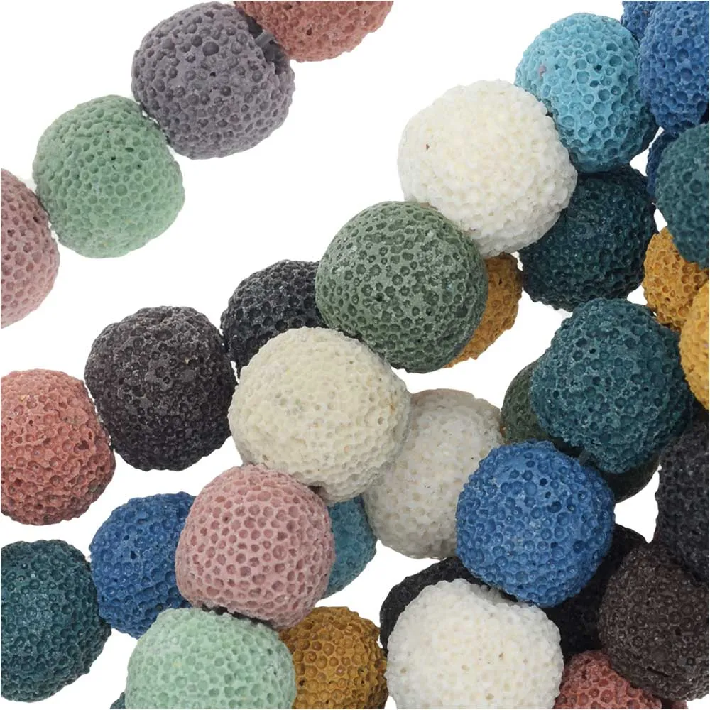 Gemstone Beads, Dyed Lava, Round 10mm, Mixed Colors (14.25 Inch Strand)