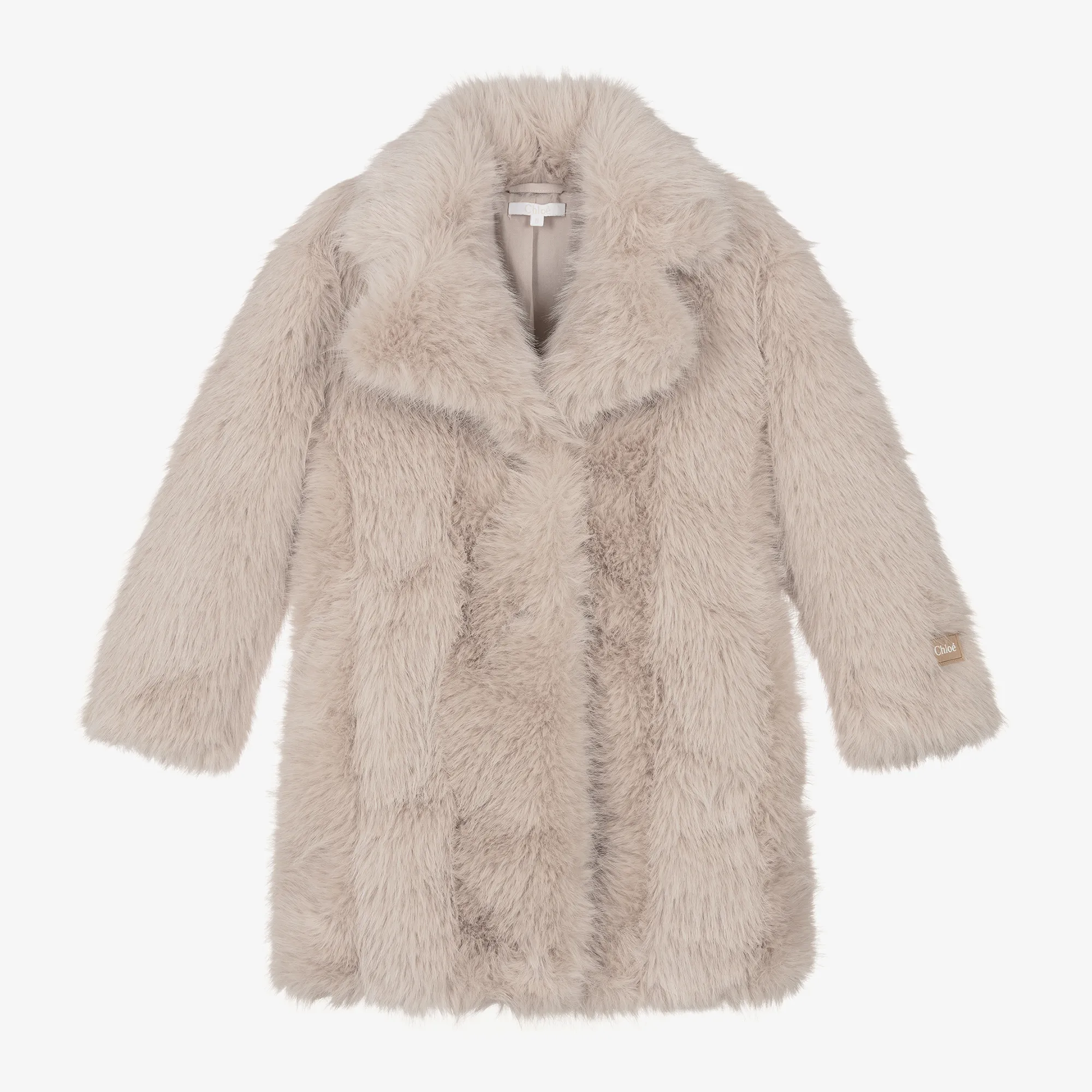 Girls Beige Faux Fur Coat