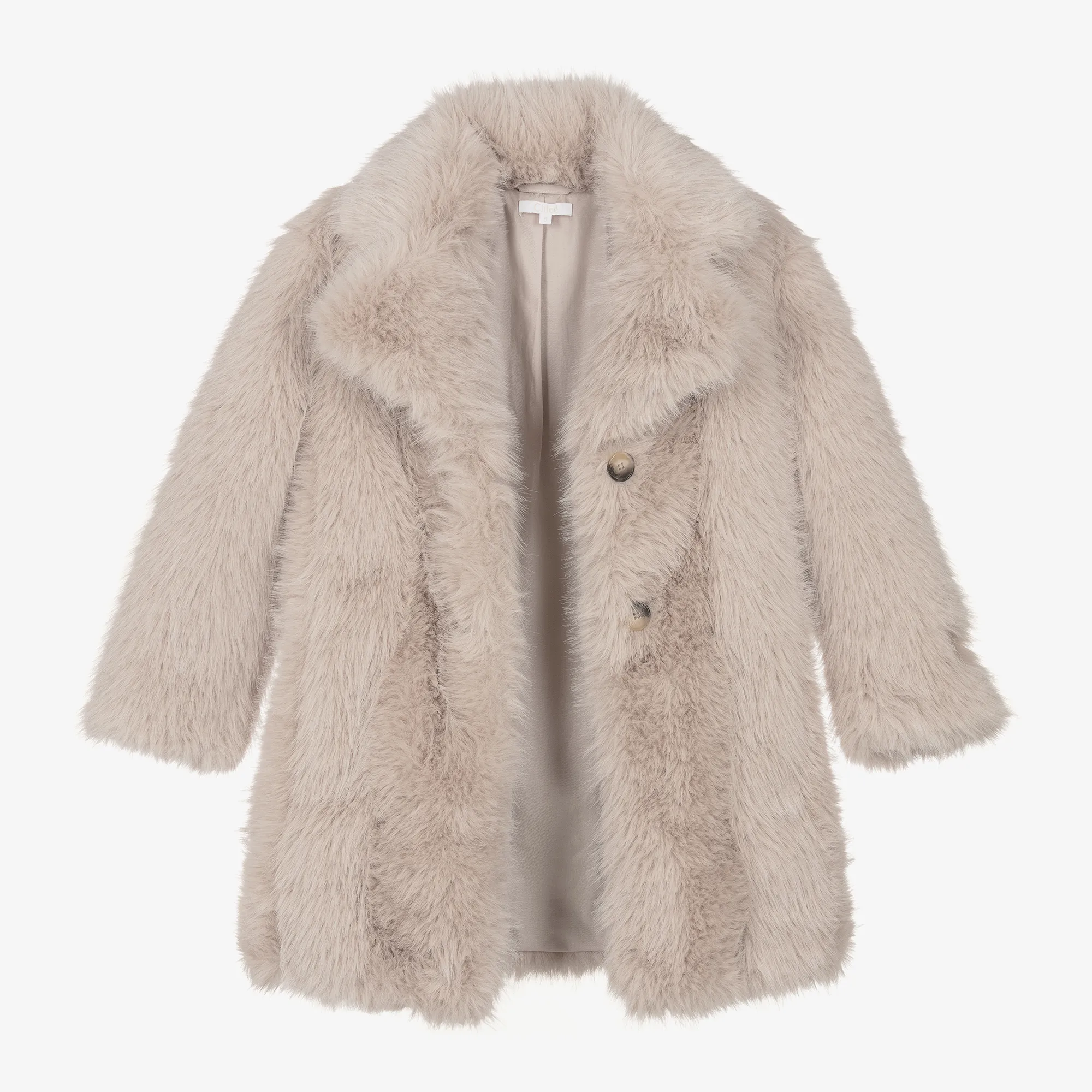 Girls Beige Faux Fur Coat