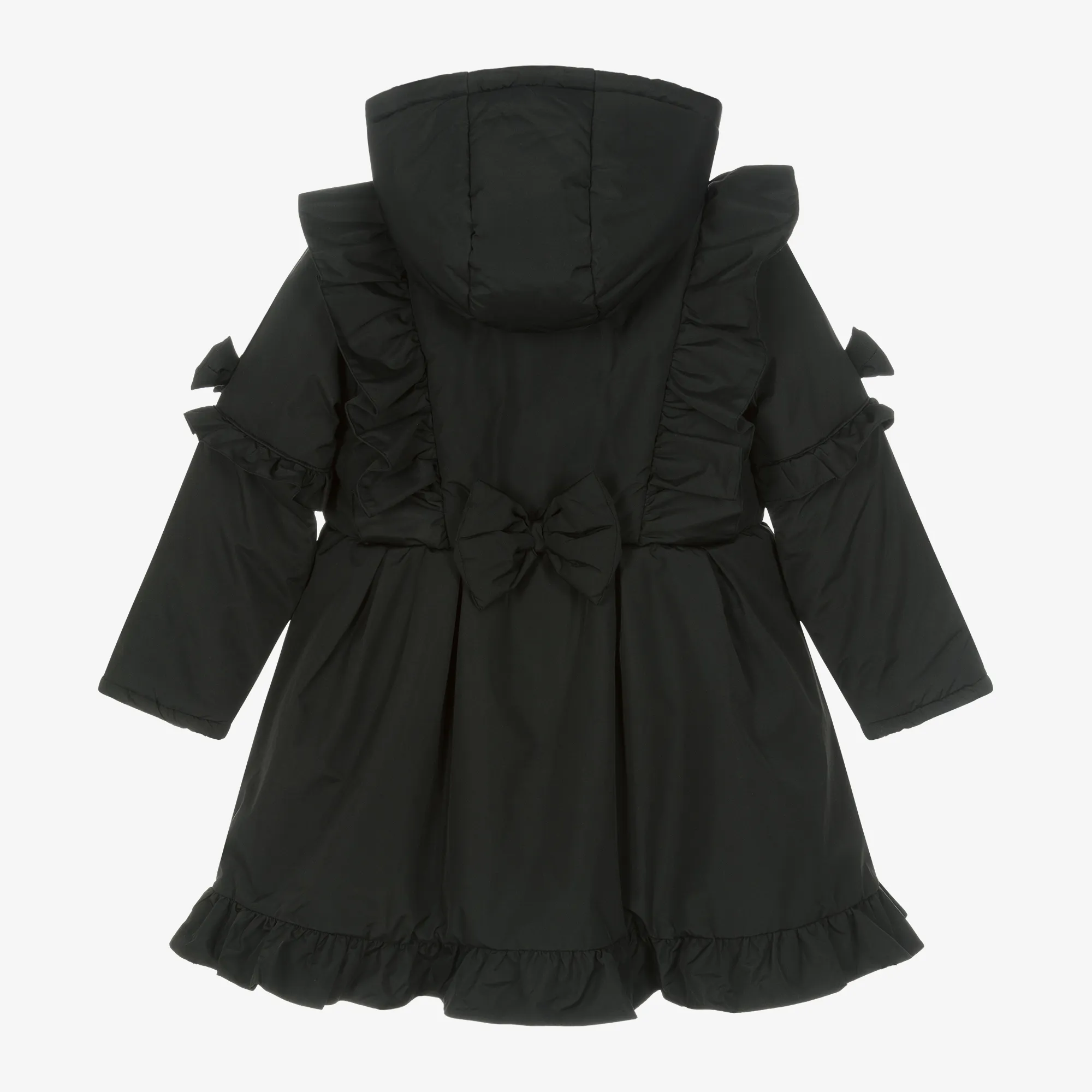 Girls Black Hooded Bow Coat